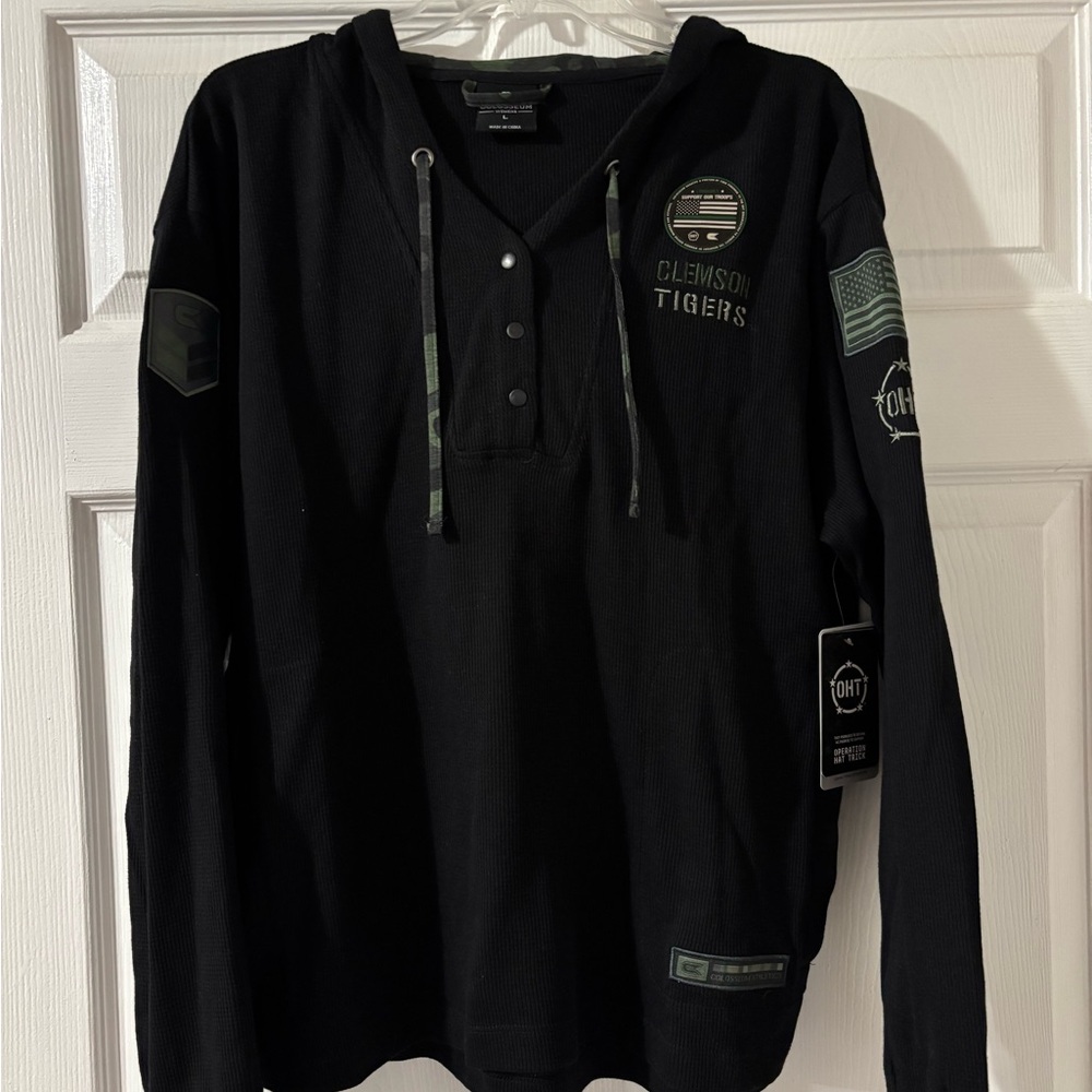 Colosseum Black Clemson Tigers Hooded Thermal Henley (brand new, never worn)